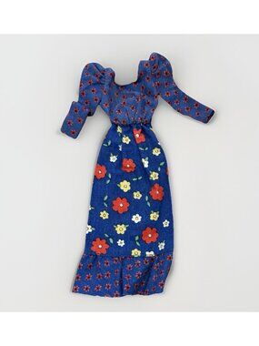 Vintage Barbie Best Buy #3343 Blue Floral Print Peasant Maxi 1973 Mod Long Dress